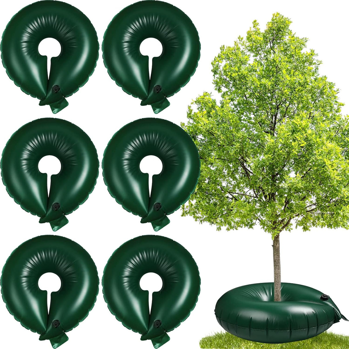 Foaincore 6 Pcs 10 Gallon Heavy Duty Tree Watering Ring PVC Drip Irrigation Deep Tree Root Watering Bag Round Trees Slow Release Water Pouch Planting Drip Irrigation Rings for Gardening Supply(Green)