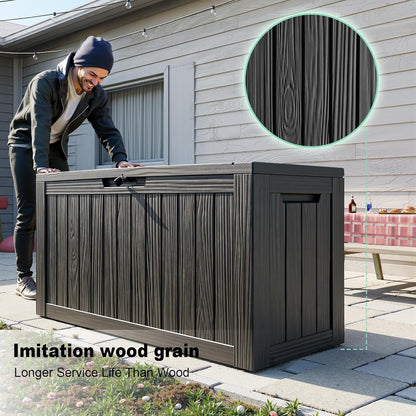 30 Gallon Outdoor Deck Box, Lockable Waterproof Outdoor Storage Boxes For Garden Tools,Indoor Cushions,Accessories Outside Storage Resin Weatherproof Container(Black)