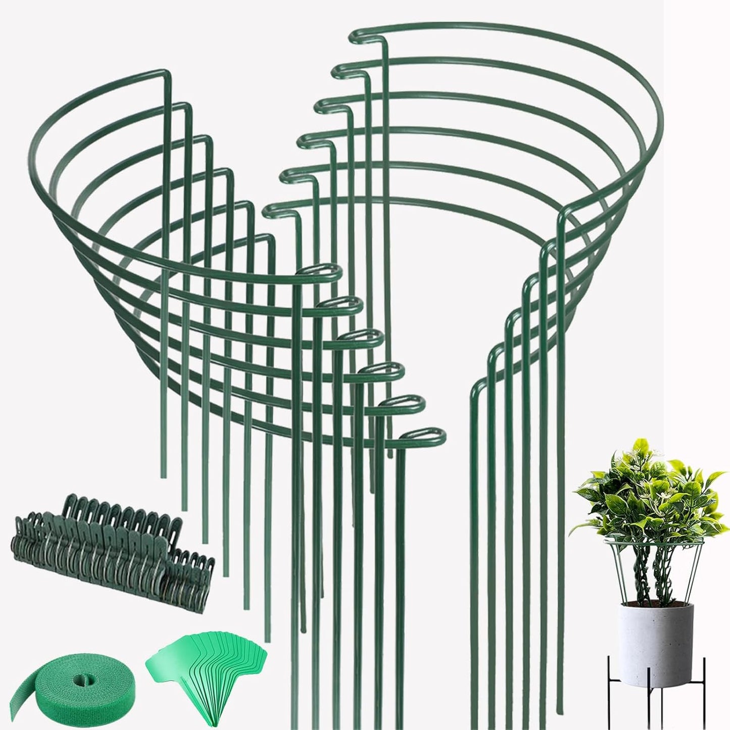 12 Pack Plant Support Stake, 16 Inch Peony Cages and Supports for Outdoor Plants, with 15 Pcs Plant Labels, 20 Pcs Plant Clips, 7ft Plant Ties