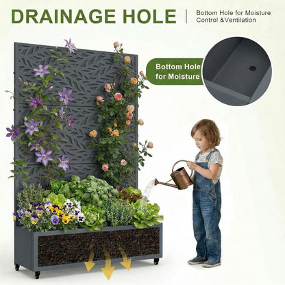Casaphoria Metal Raised Garden Bed with Trellis and Wheels, 72"x47"x16" Planter Box for Climbing Plants, Vegetables & Vines, Features Drainage Holes and Privacy Screen (Black-Louver) - Colors B