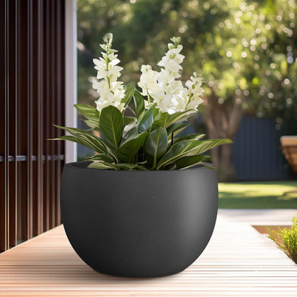 Large Round Bowl Vintage BRN Concrete Planter 19.9" Dia, Outdoor
