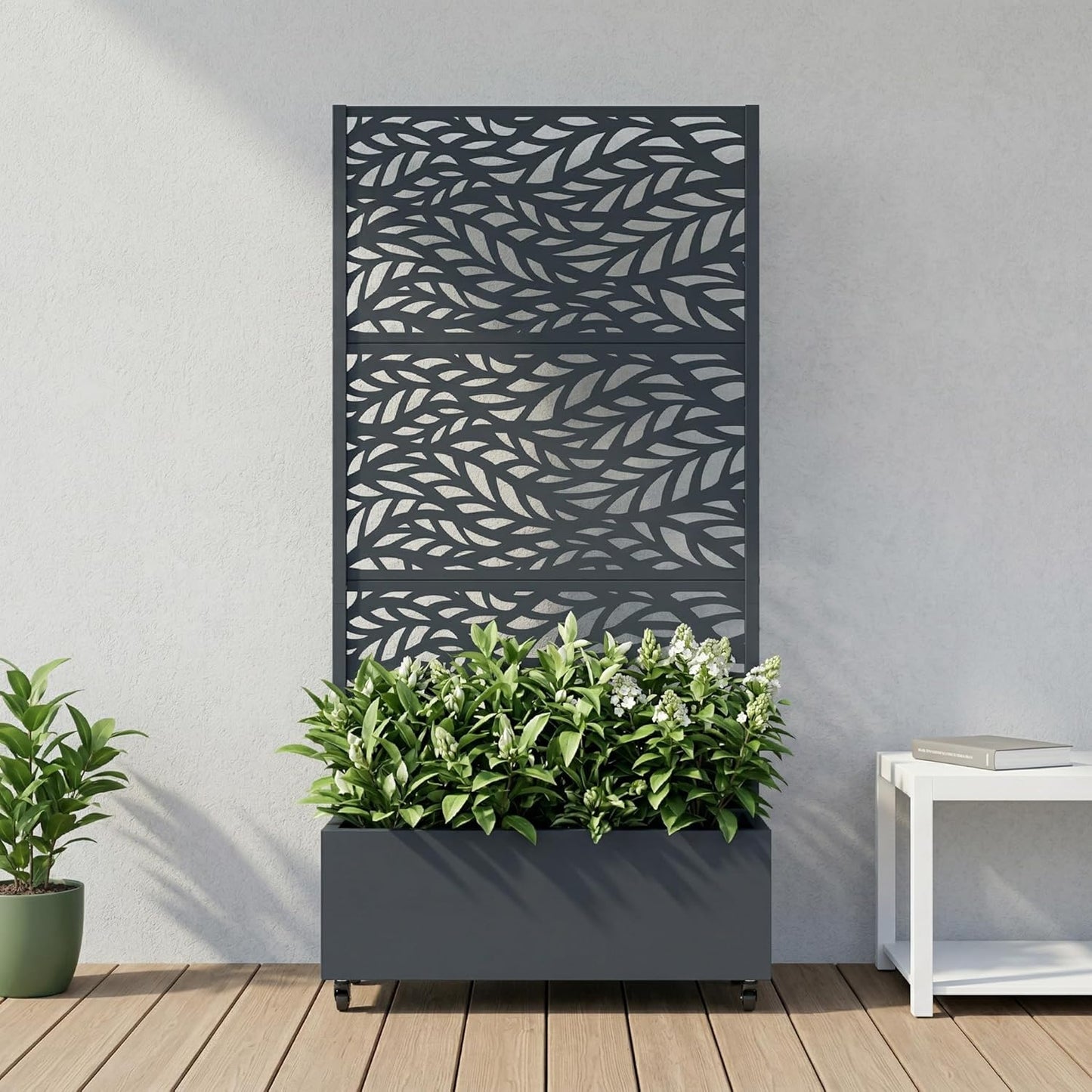 Casaphoria Metal Raised Garden Bed with Trellis and Wheels, 72"x47"x16" Planter Box for Climbing Plants, Vegetables & Vines, Features Drainage Holes and Privacy Screen (Black-Louver) - Colors A