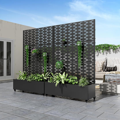 Casaphoria Metal Raised Garden Bed with Trellis and Wheels, 72"x47"x16" Planter Box for Climbing Plants, Vegetables & Vines, Features Drainage Holes and Privacy Screen (Black-Louver) - Colors B