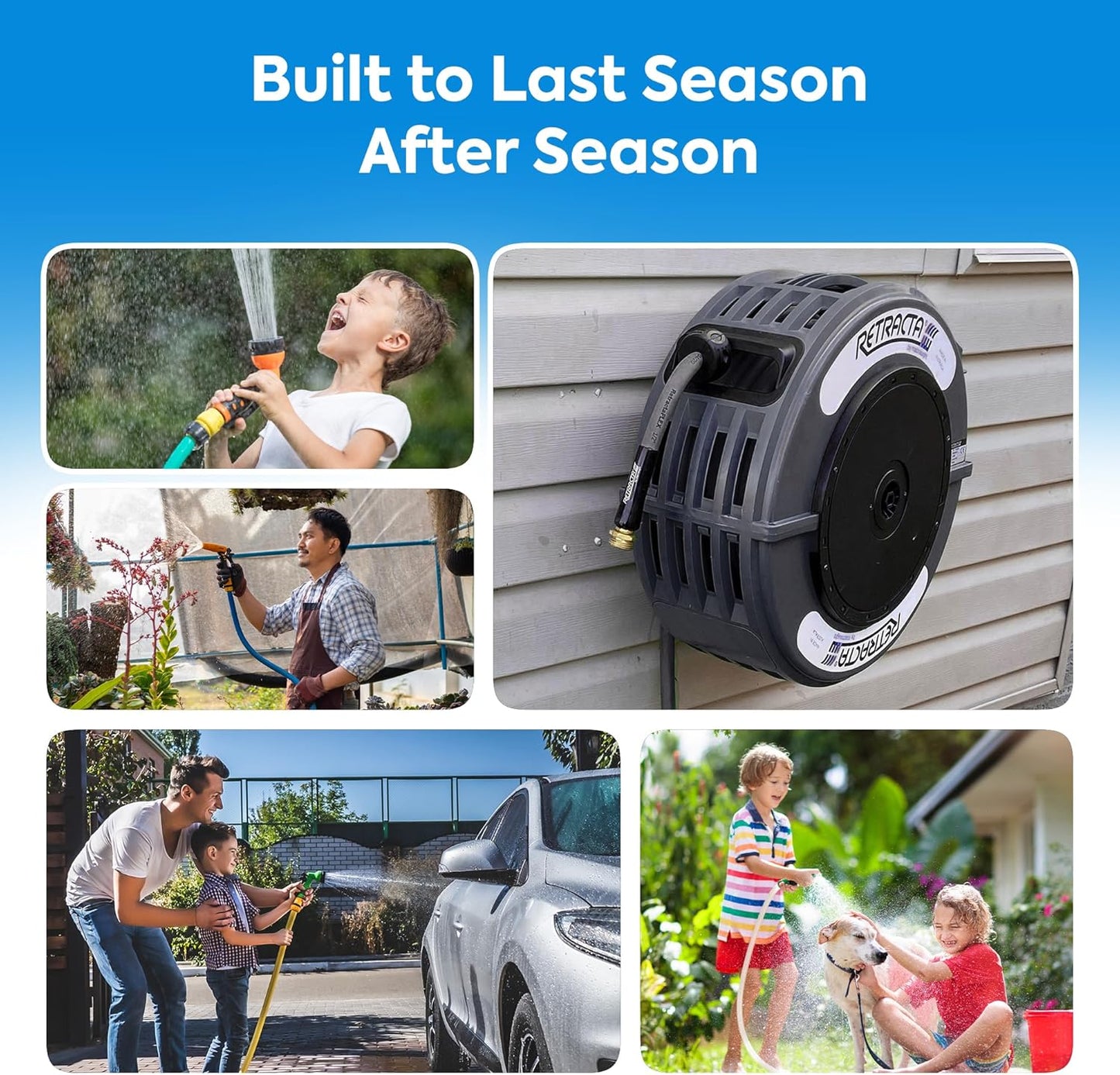 Macnaught Retractable Garden Hose Reel, 82 Ft Water Hose Reel Heavy Duty Retractable Hose with Metal 180° Swivel Rotation Bracket for Wall Mount - Gray