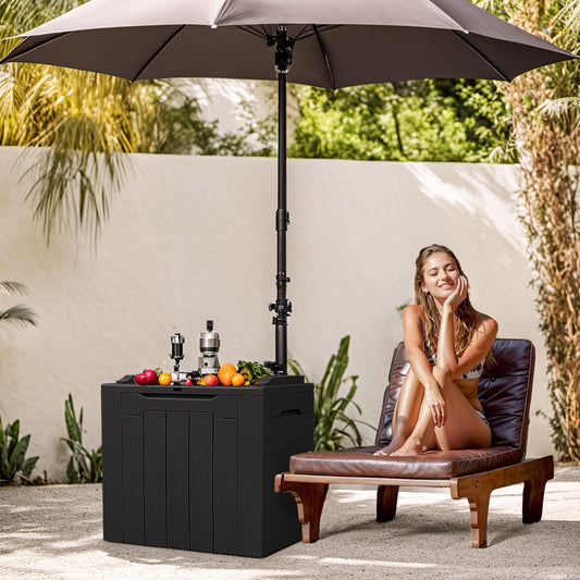 Devoko 100 Gallon Waterproof Large Resin Deck Box Indoor Outdoor Lockable Storage Container for Patio Furniture Cushions Garden Tools (100 Gallon, Black)