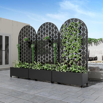 Casaphoria Metal Raised Garden Bed with Trellis and Wheels, 72"x47"x16" Planter Box for Climbing Plants, Vegetables & Vines, Features Drainage Holes and Privacy Screen (Black-Louver) - Colors D