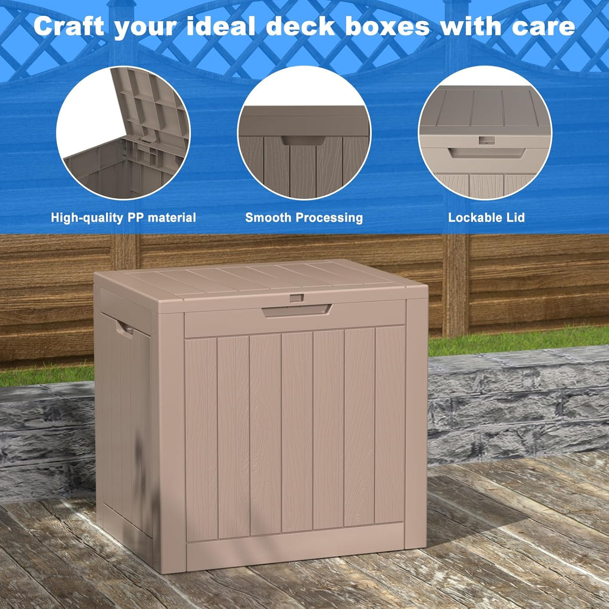 30 Gallon Outdoor Deck Box, Lockable Waterproof Outdoor Storage Boxes For Garden Tools,Indoor Cushions,Accessories Outside Storage Resin Weatherproof Container(Black)