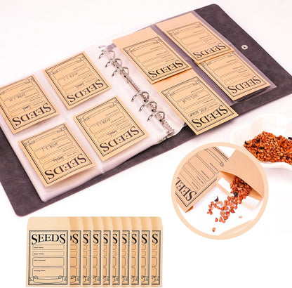Seed Packet Organizer Binder, Garden Planner Packet with 25 Pack Clear Pocket Sleeves(Slot 3.9" x 5.5") 50Pcs Seed Storage Envelopes, Fit for Standard Seed Packets