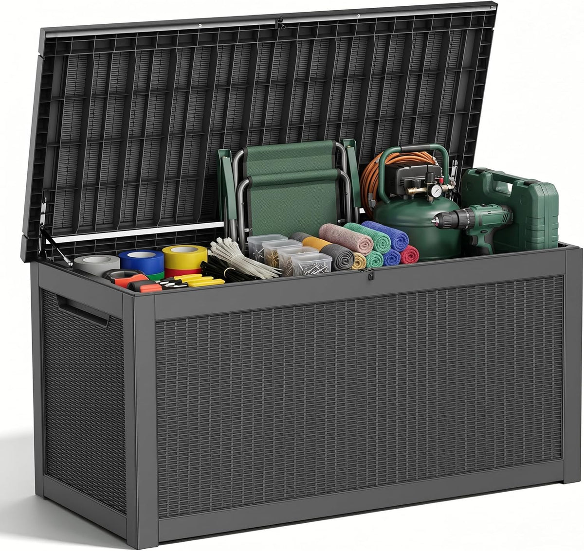 30 Gallon Outdoor Deck Box, Lockable Waterproof Outdoor Storage Boxes For Garden Tools,Indoor Cushions,Accessories Outside Storage Resin Weatherproof Container(Black)