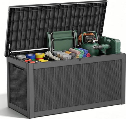 30 Gallon Outdoor Deck Box, Lockable Waterproof Outdoor Storage Boxes For Garden Tools,Indoor Cushions,Accessories Outside Storage Resin Weatherproof Container(Black)