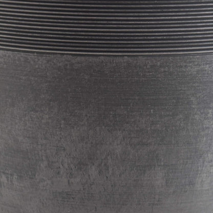 PSW Pot Collection 16-inch Plastic/Stone/Wood Composite Large Ribbed Planter – No Drainage Hole (Drillable), Indoor/Outer Garden Pot for Foliage, Trees, Flowers, Ferns, Cement Gray