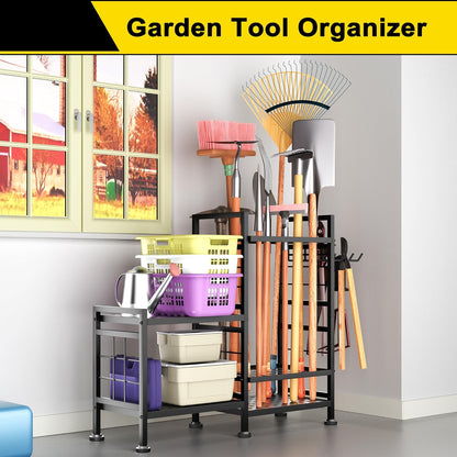 3 Tier Garden Tool Organizer, Garage Storage and Organization, Metal Yard Tools Storage up to 78 Tools, Heavy Duty Garden Tool Organizer for Garage, Yard, Patio, Shed, Indoors and Outdoors, Black