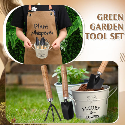 Tarpop Garden Tool Set Christmas Plant Whisperer Gardening Gifts for Women, 7 Pcs Vegetable Planting Tool Kit Cap Canvas Apron Gloves Soil Scoop Transplant Trowel Cultivator Flower Tub(Green)