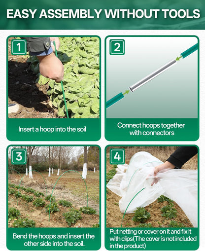 Breeze Touch 25PCS Garden Hoops for Raised Beds, PVC-Coated Greenhouse Hoops for Row Cover & Frost Protection, Rust-Free Garden Tunnel Hoops Kit with Clips, Plant Support for 3.5ft - 4ft Wide Beds