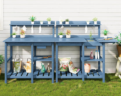 SERWALL Outdoor Potting Bench with Removeable Sink,Rot-Resistant HDPE Potting Table for Outside Gardening, All Weather Use - Gray