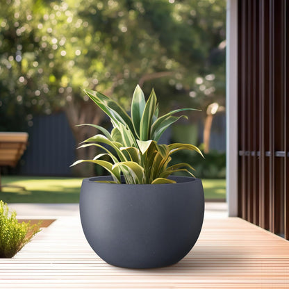 Large Round Bowl Vintage BRN Concrete Planter 19.9" Dia, Outdoor
