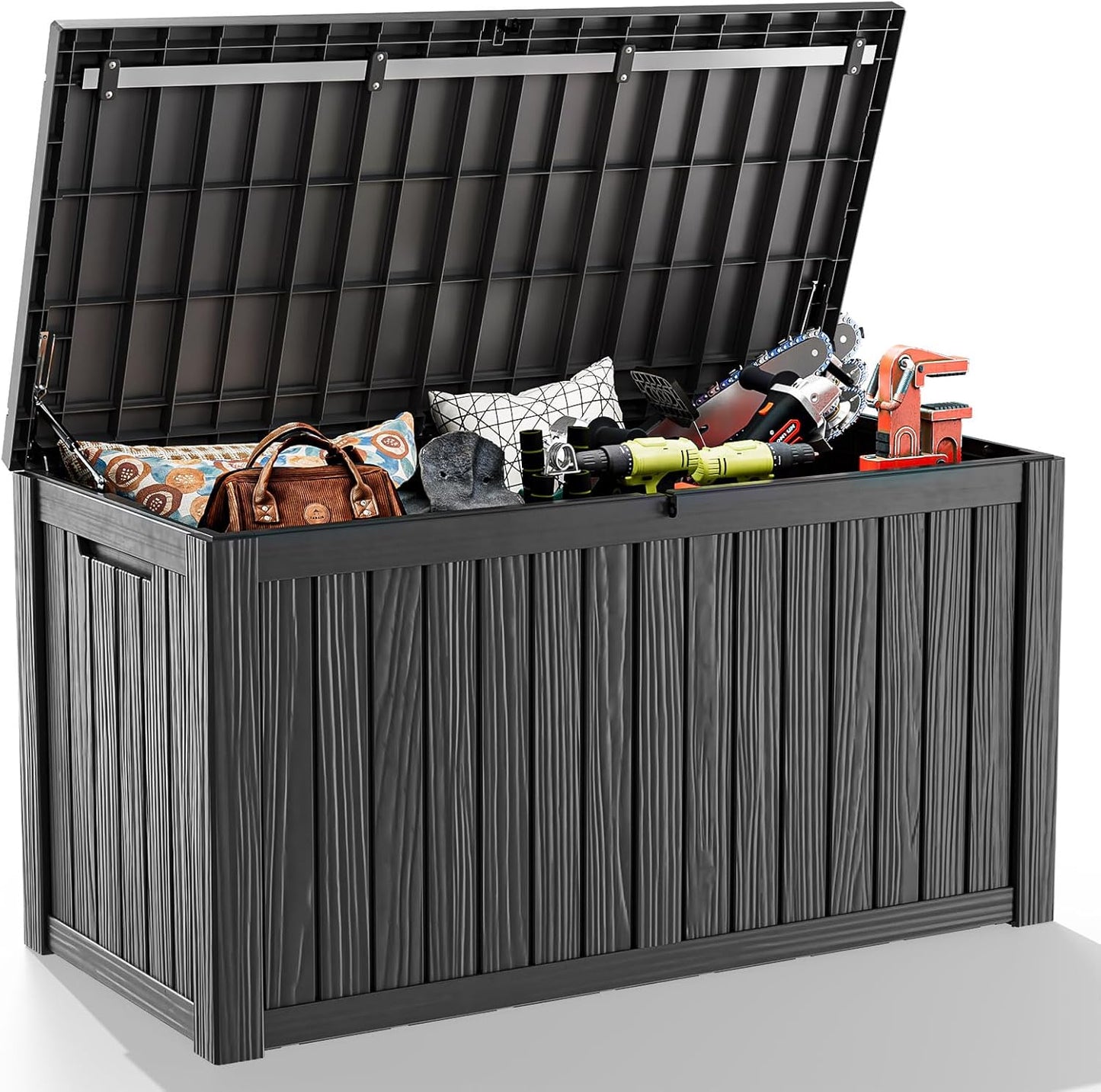 30 Gallon Outdoor Deck Box, Lockable Waterproof Outdoor Storage Boxes For Garden Tools,Indoor Cushions,Accessories Outside Storage Resin Weatherproof Container(Black)