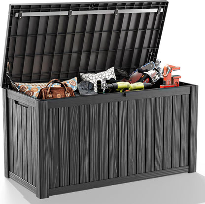 30 Gallon Outdoor Deck Box, Lockable Waterproof Outdoor Storage Boxes For Garden Tools,Indoor Cushions,Accessories Outside Storage Resin Weatherproof Container(Black)
