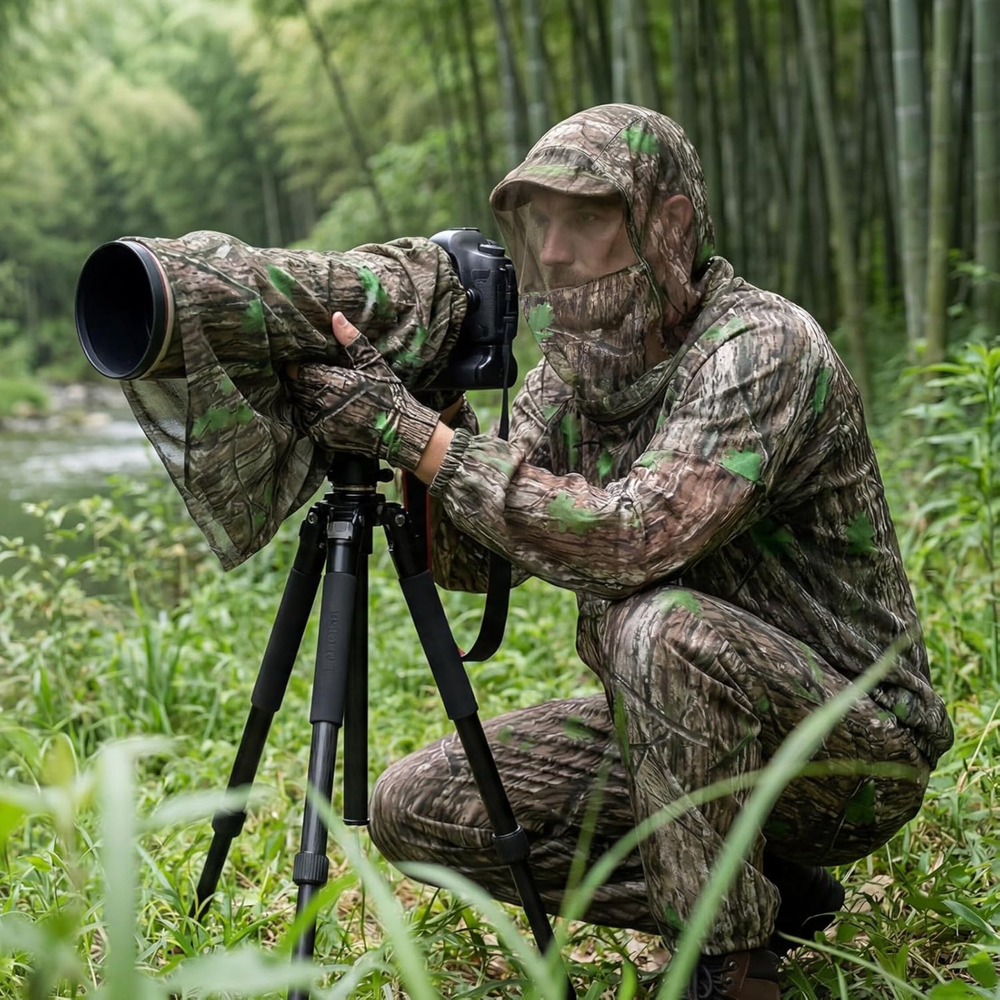 Mosquito Netting Suit Bug Net Mesh Clothing with Hood Outdoor Garden Hunting Camo Protection from Fly Insects Bugs