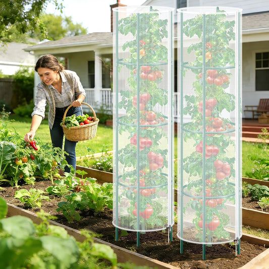 3 Pack Garden Bird Netting Plant Cover for Round Tomato Cage, 61"x13" Insect Bird Barrier Tomato Cage Net with Zipper & Drawstring, Tomato Trellis Netting Protection Cover for Protecting Plants