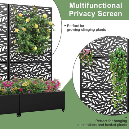 Casaphoria Metal Raised Garden Bed with Trellis and Wheels, 72"x47"x16" Planter Box for Climbing Plants, Vegetables & Vines, Features Drainage Holes and Privacy Screen (Black-Louver) - Colors D