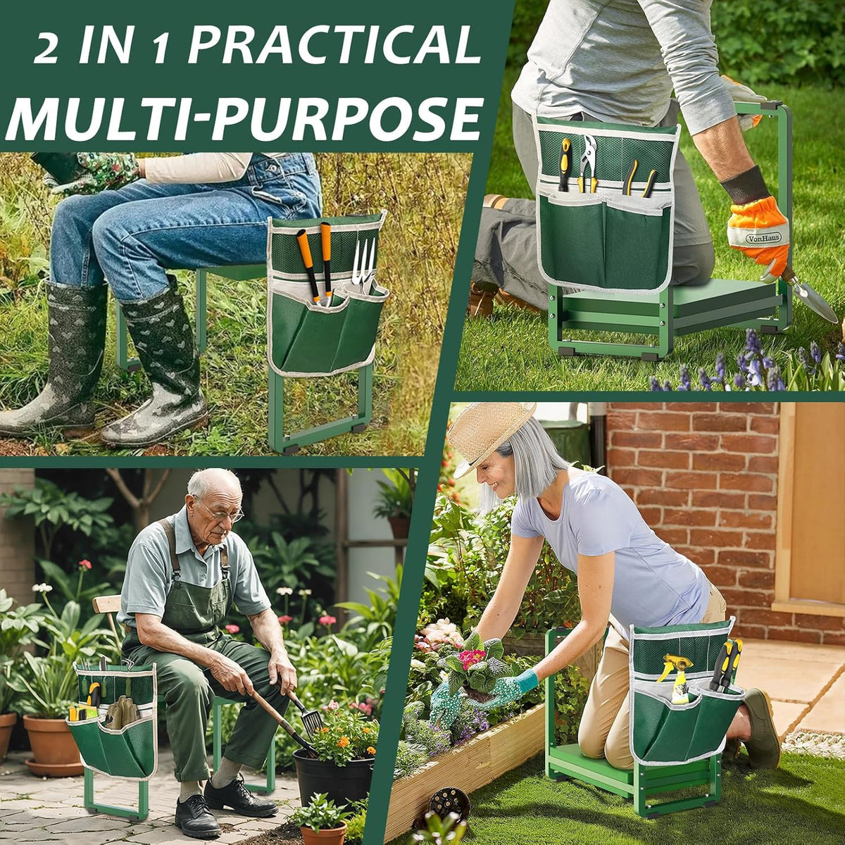FLINTER Wider Garden Kneeler and Seat, Heavy Duty Thick Gardening Bench for Kneeling and Seat - Garden Kneelers for Seniors, Gardening Stools for Women, Grandparents, Gardeners, Black