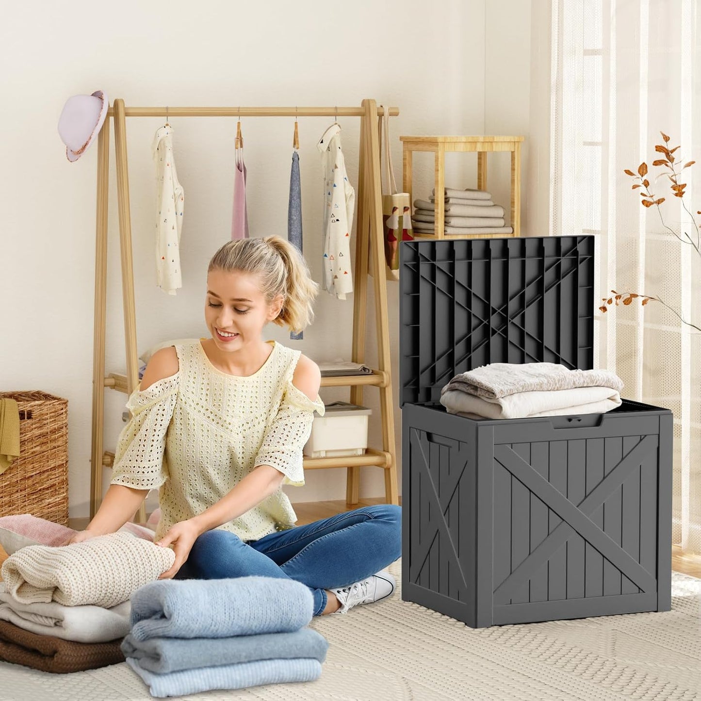 30 Gallon Outdoor Deck Box, Lockable Waterproof Outdoor Storage Boxes For Garden Tools,Indoor Cushions,Accessories Outside Storage Resin Weatherproof Container(Black)