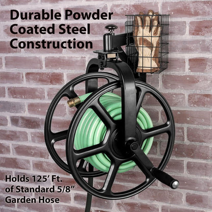 Liberty Garden 712-B Single Arm Navigator Multi-Directional Garden Hose Reel, Holds 125-Feet of, 5/8-Inch, Black