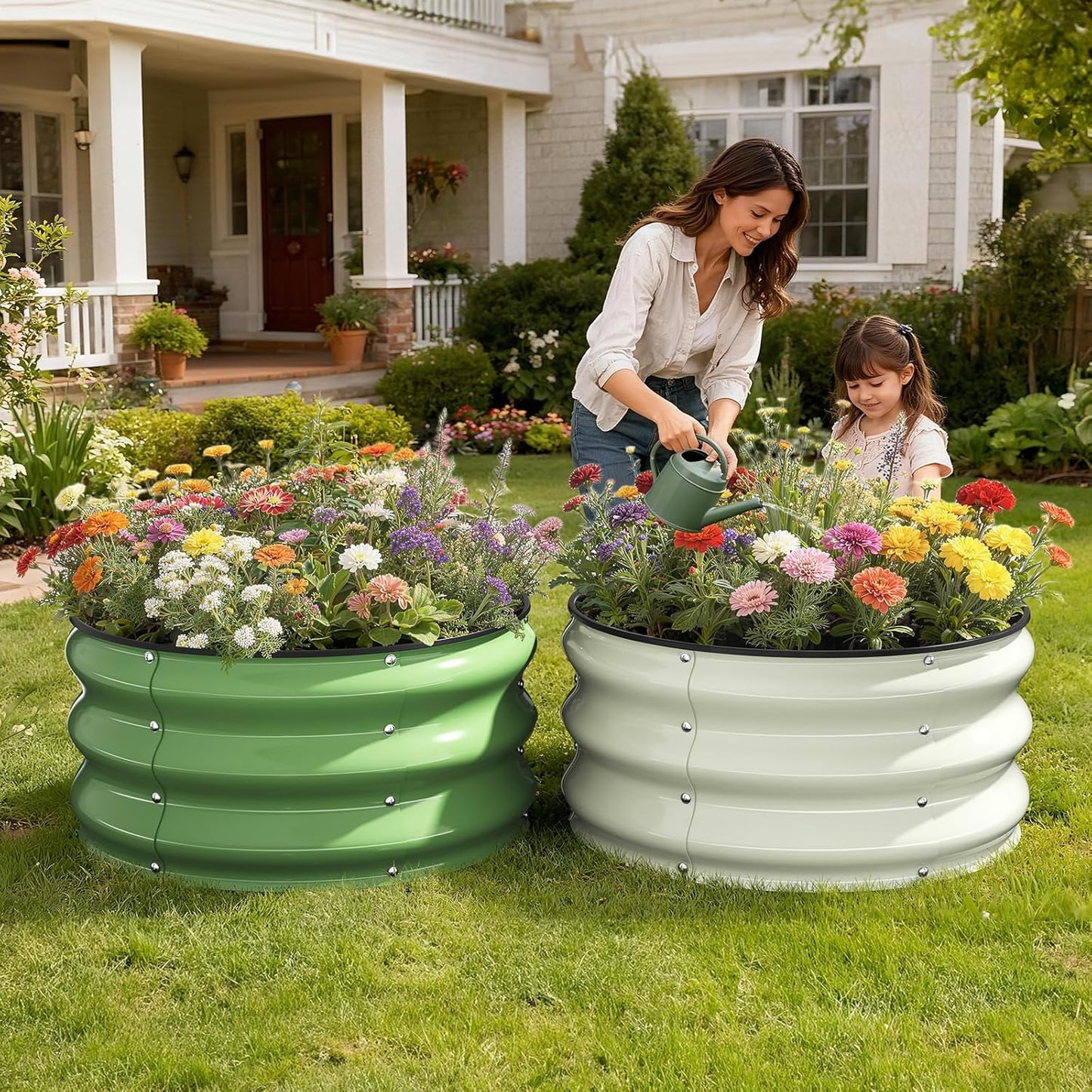 Pattiumo Galvanized Raised Garden Bed 4×4×1 FT, Round Metal Raised Garden Bed Outdoor Planter Box with Open Bottom, Rust-Resistant Steel Garden Bed for Vegetables Herbs Flowers, Easy Assembly