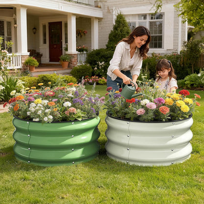 Pattiumo Galvanized Raised Garden Bed 4×4×1 FT, Round Metal Raised Garden Bed Outdoor Planter Box with Open Bottom, Rust-Resistant Steel Garden Bed for Vegetables Herbs Flowers, Easy Assembly