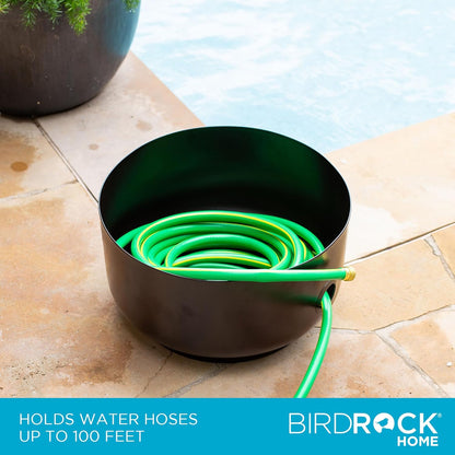 BIRDROCK HOME Decorative Footed Water Hose Holder Pot - Ground Garden Hose Box - Steel - Powdered Coated - Embossed - Steel Metal Hider - Outdoor or Indoor Use (Antique Bronze)