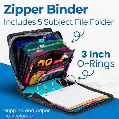 School Zipper Binder | 3-Inch O-Rings | 600-Sheet | D-146 Key Lime