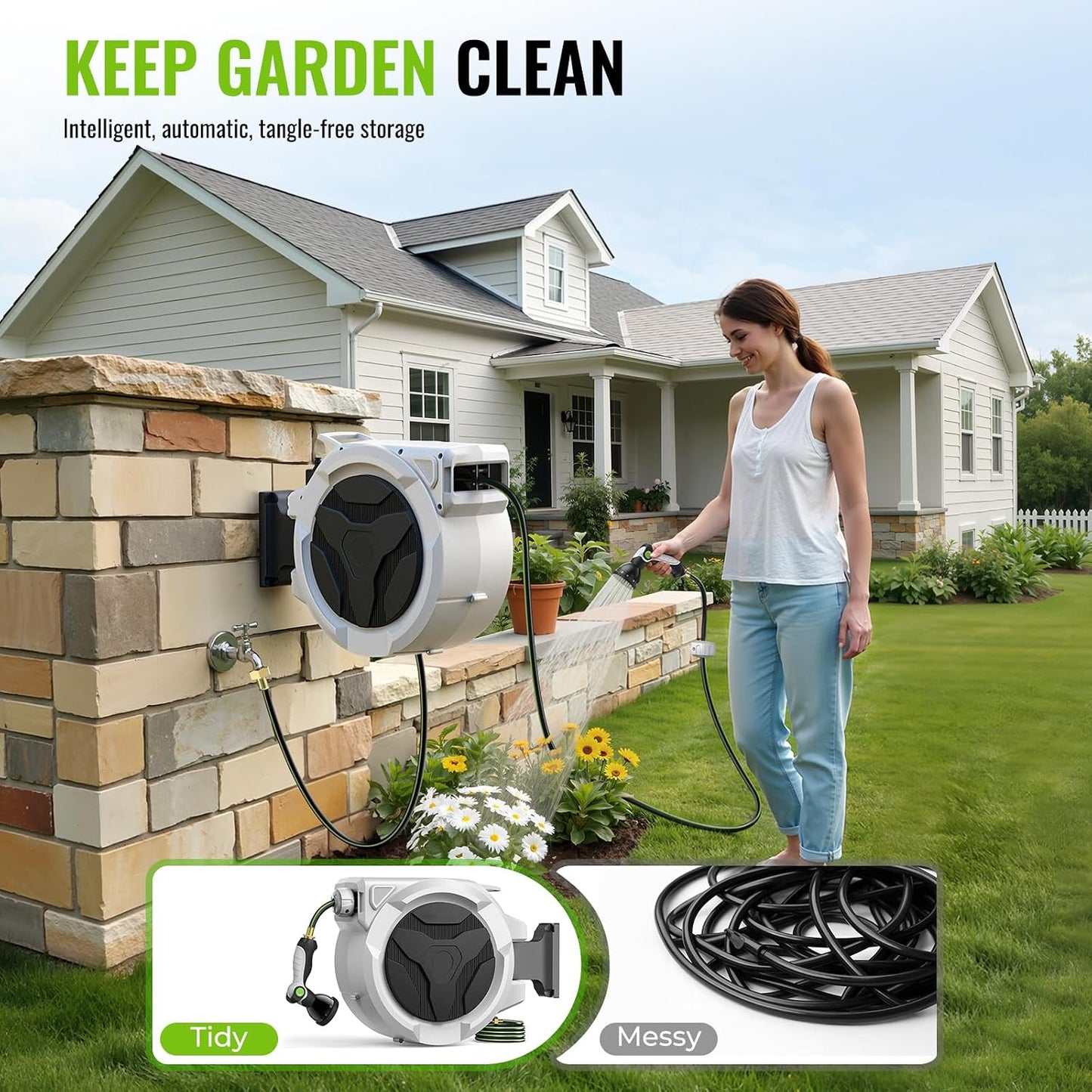 100 FT x 1/2 Inch Retractable Garden Hose Reel for Garden Watering