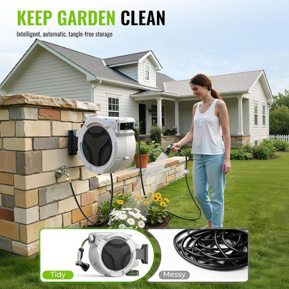 100 FT x 1/2 Inch Retractable Garden Hose Reel for Garden Watering