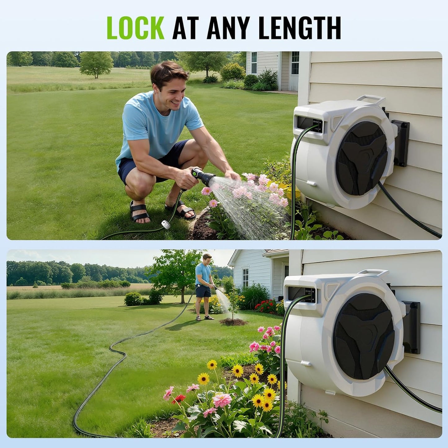 100 FT x 1/2 Inch Retractable Garden Hose Reel for Garden Watering