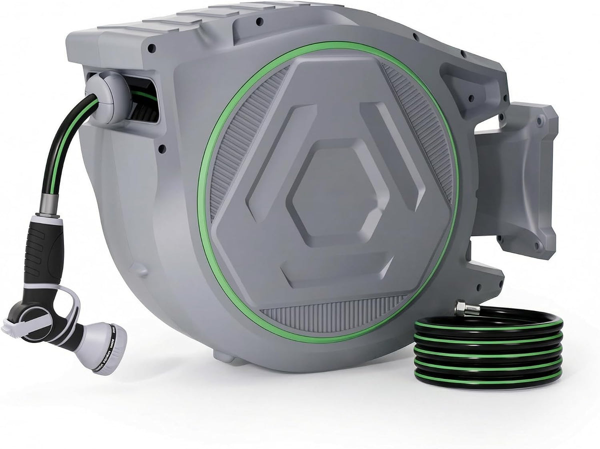 100 FT x 1/2 Inch Retractable Garden Hose Reel for Garden Watering