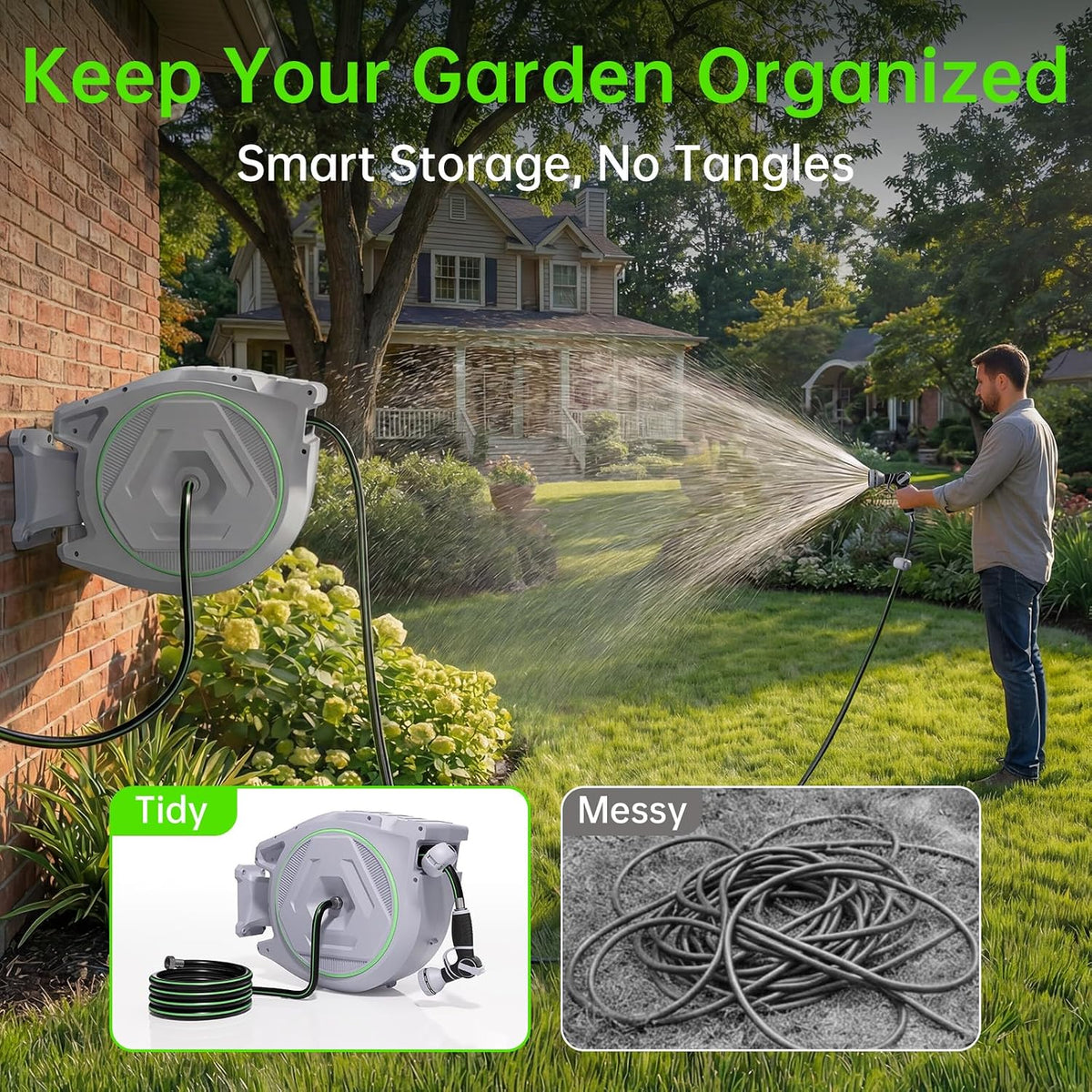 100 FT x 1/2 Inch Retractable Garden Hose Reel for Garden Watering