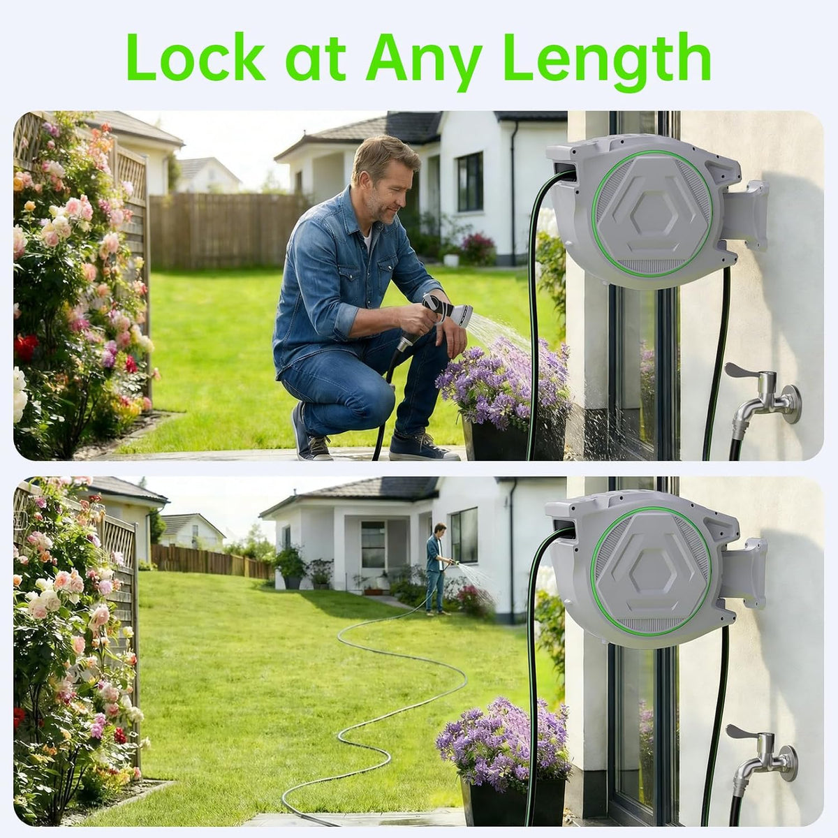 100 FT x 1/2 Inch Retractable Garden Hose Reel for Garden Watering