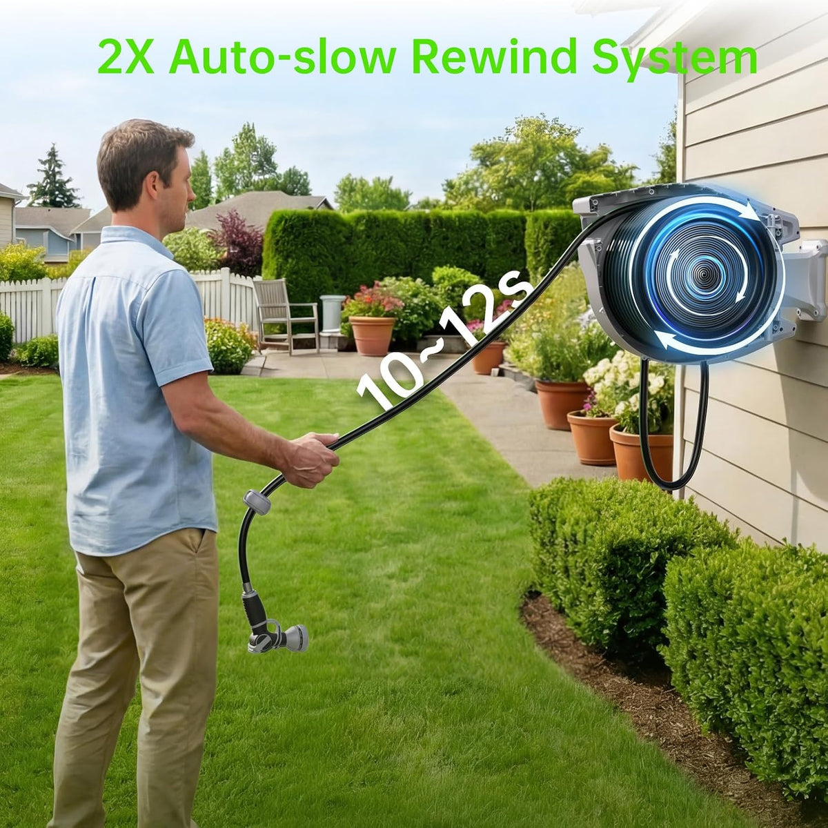 100 FT x 1/2 Inch Retractable Garden Hose Reel for Garden Watering