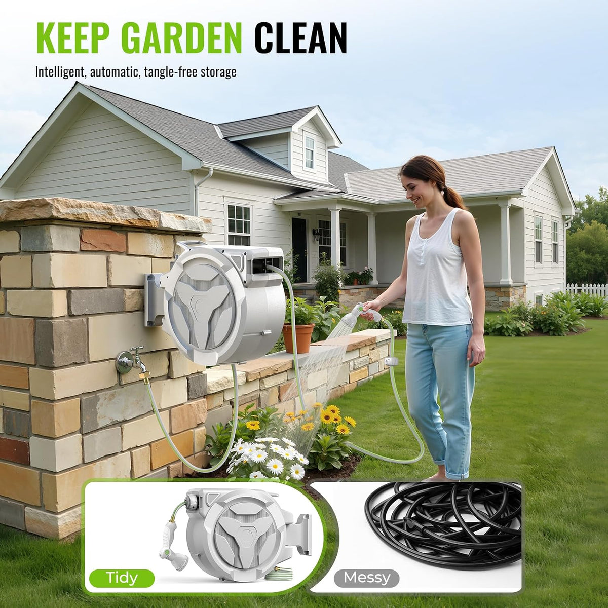 100 FT x 1/2 Inch Retractable Garden Hose Reel for Garden Watering