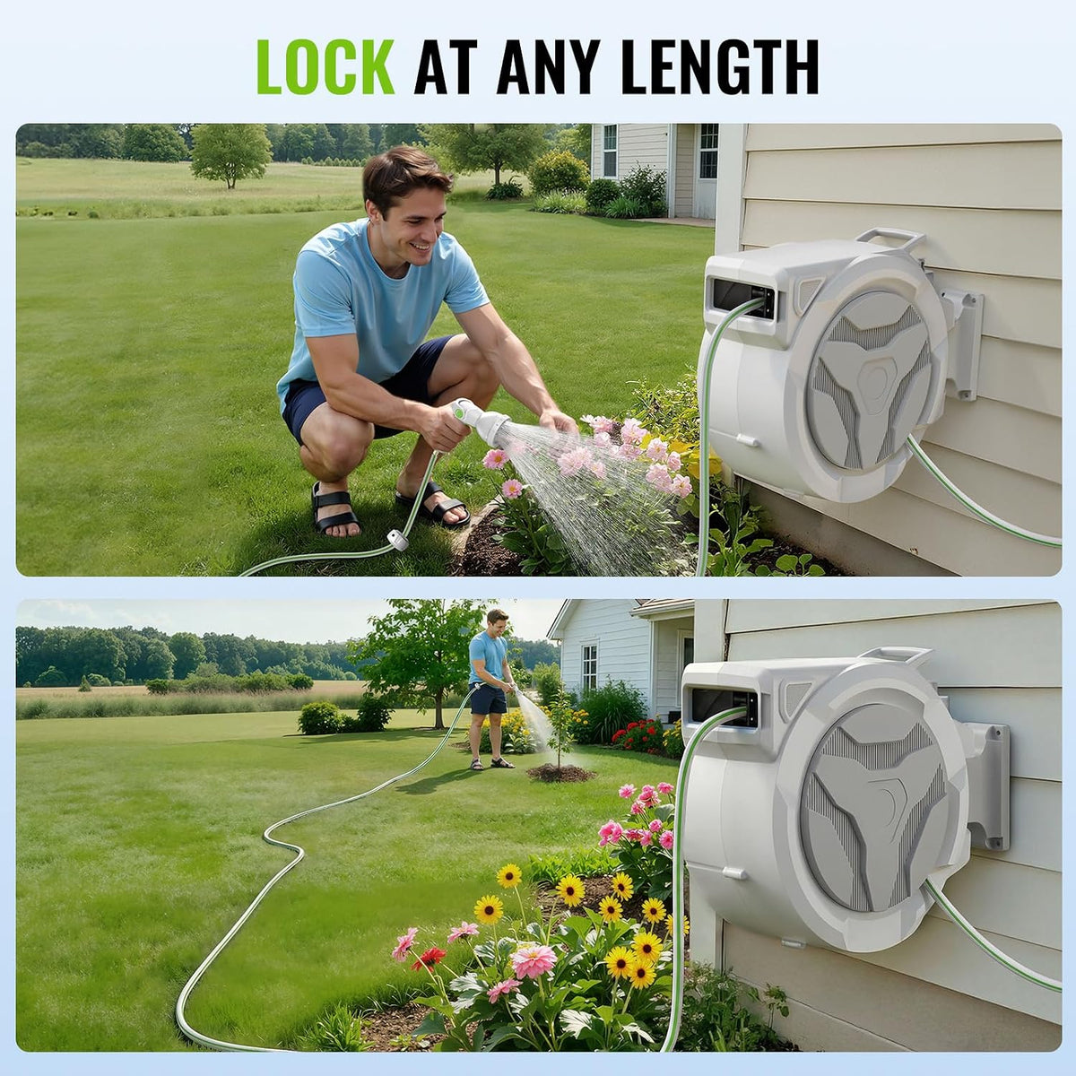 100 FT x 1/2 Inch Retractable Garden Hose Reel for Garden Watering