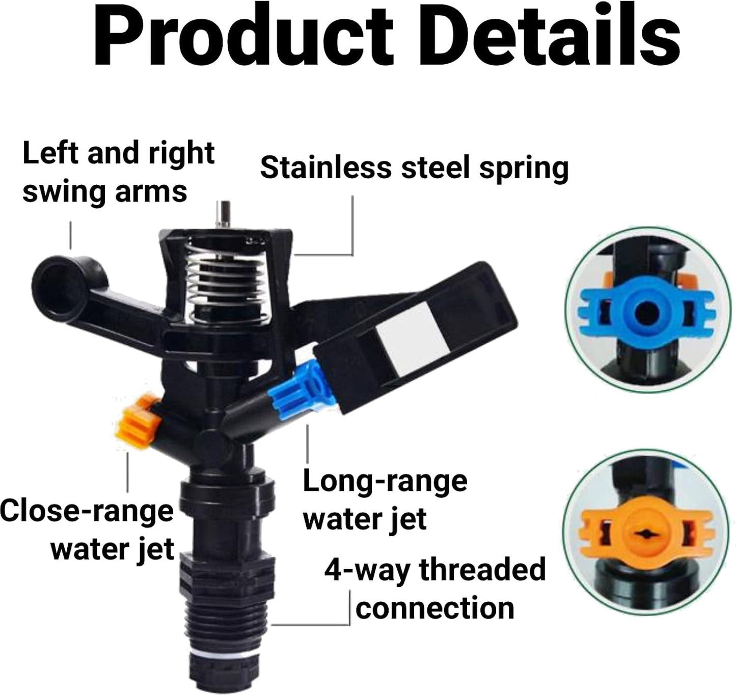 10PCS Rocking Arm Sprinklers G1/2 Male Thread 360 Degree Rotating Impact Sprinkler Plastic Lawn Irrigation for Yard Grass Garden