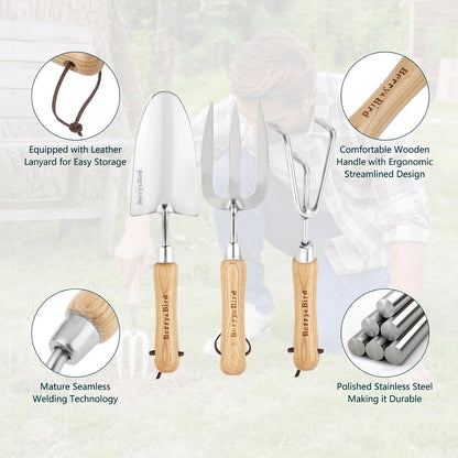 Garden Tool Set 3 Pieces Stainless Steel Heavy Duty Garden Sets