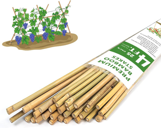 GAGINANG Natural Bamboo Garden Stakes, 4FT Trellis Plant Support 25Pcs