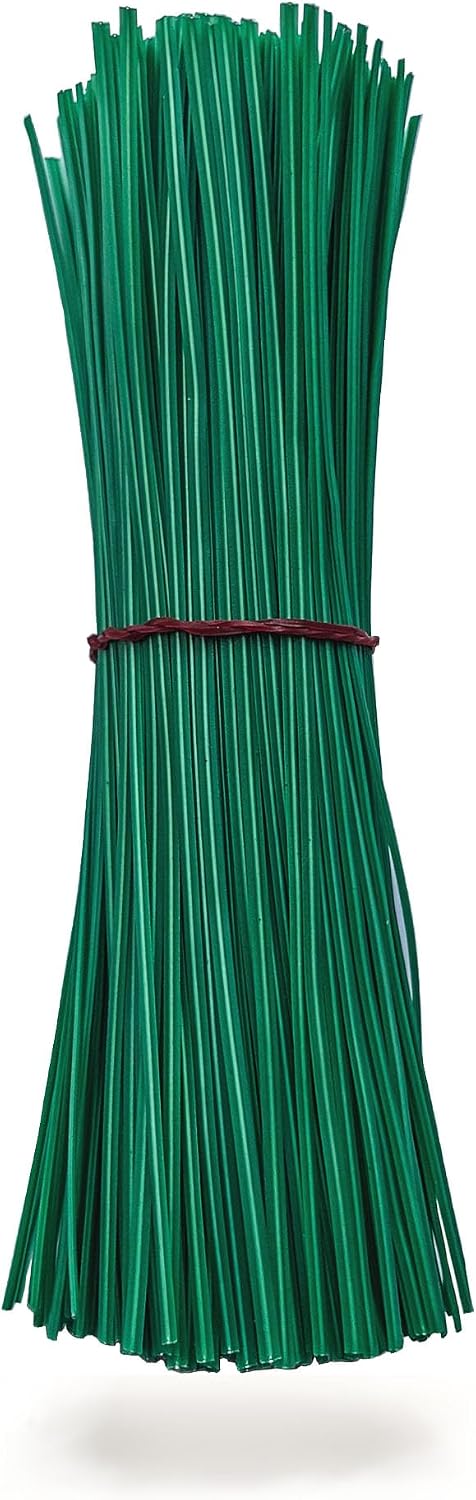 Green 6" Twist Ties (500 Pack) - Pre-Cut Garden Plant Ties in Self-Sealing Bag, Sturdy PET & 0.45mm Iron Core, Heavy Duty Reusable Ties for Tomato, Monstera, Vines and Cords