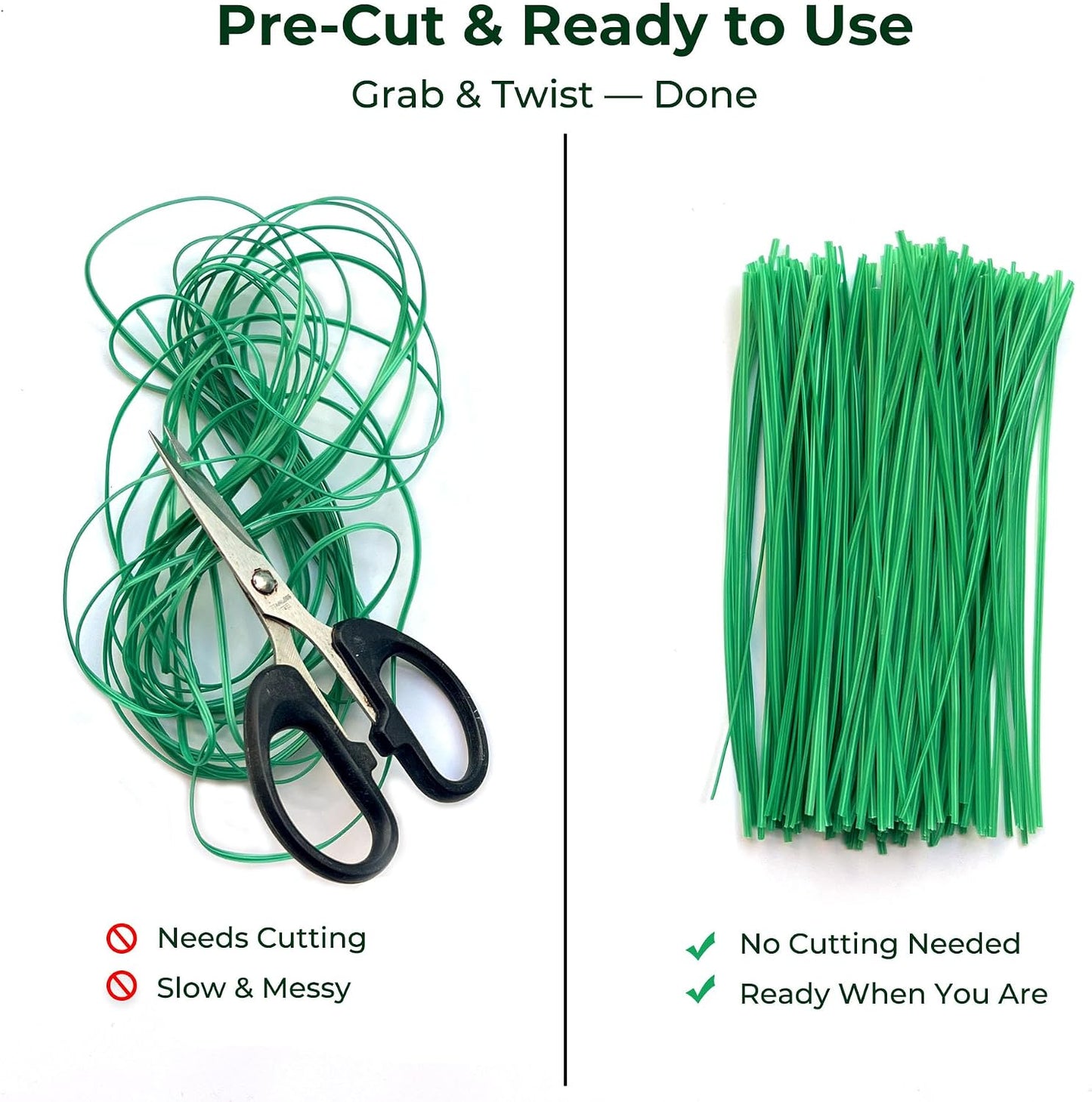 Green 6" Twist Ties (500 Pack) - Pre-Cut Garden Plant Ties in Self-Sealing Bag, Sturdy PET & 0.45mm Iron Core, Heavy Duty Reusable Ties for Tomato, Monstera, Vines and Cords