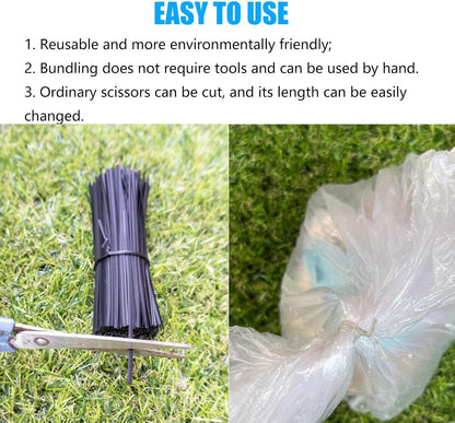 Green 6" Twist Ties (500 Pack) - Pre-Cut Garden Plant Ties in Self-Sealing Bag, Sturdy PET & 0.45mm Iron Core, Heavy Duty Reusable Ties for Tomato, Monstera, Vines and Cords