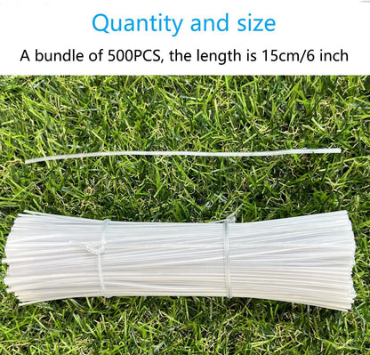 Green 6" Twist Ties (500 Pack) - Pre-Cut Garden Plant Ties in Self-Sealing Bag, Sturdy PET & 0.45mm Iron Core, Heavy Duty Reusable Ties for Tomato, Monstera, Vines and Cords