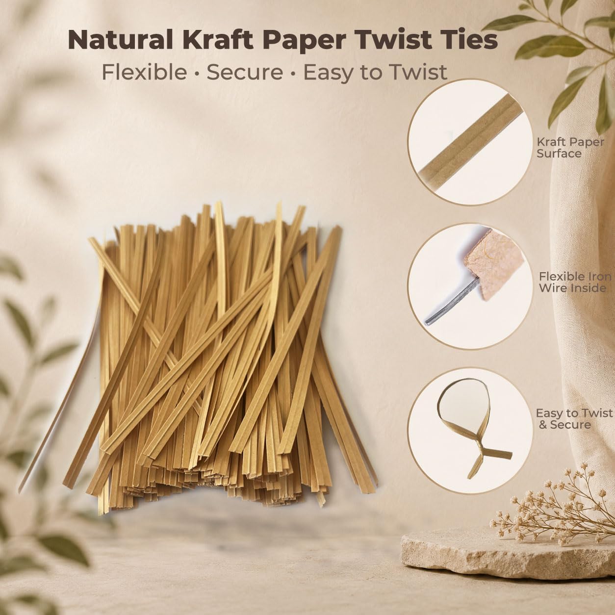 Green 6" Twist Ties (500 Pack) - Pre-Cut Garden Plant Ties in Self-Sealing Bag, Sturdy PET & 0.45mm Iron Core, Heavy Duty Reusable Ties for Tomato, Monstera, Vines and Cords