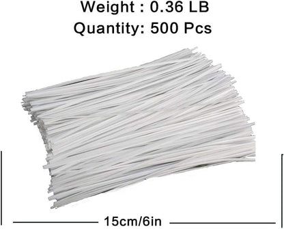 Green 6" Twist Ties (500 Pack) - Pre-Cut Garden Plant Ties in Self-Sealing Bag, Sturdy PET & 0.45mm Iron Core, Heavy Duty Reusable Ties for Tomato, Monstera, Vines and Cords